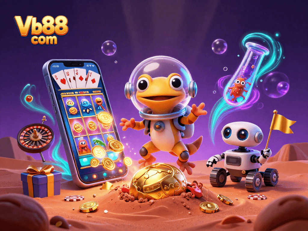 Experience rich gaming at Vb88 com with a playful Martian gecko discovering a hidden casino.