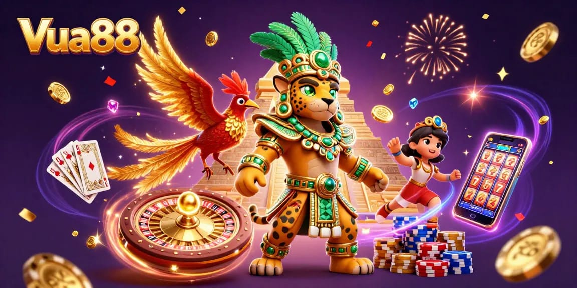 Spin the reels with Vua88's vibrant online casino experience, featuring exciting games and dynamic characters.