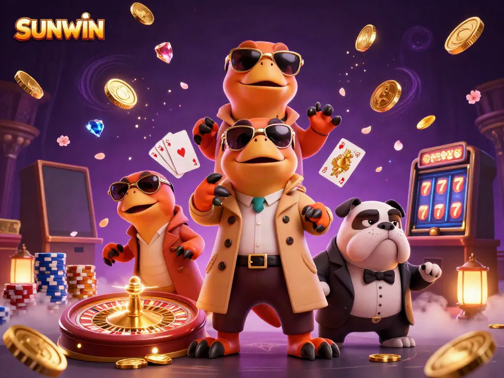 SUNWIN raptors sneak into a VIP casino with dazzling gems and coins around them.