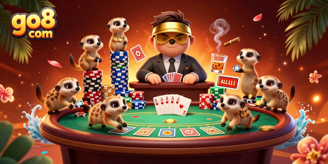 Experience excitement at go8 com's diverse casino operations featuring lively meerkat characters.