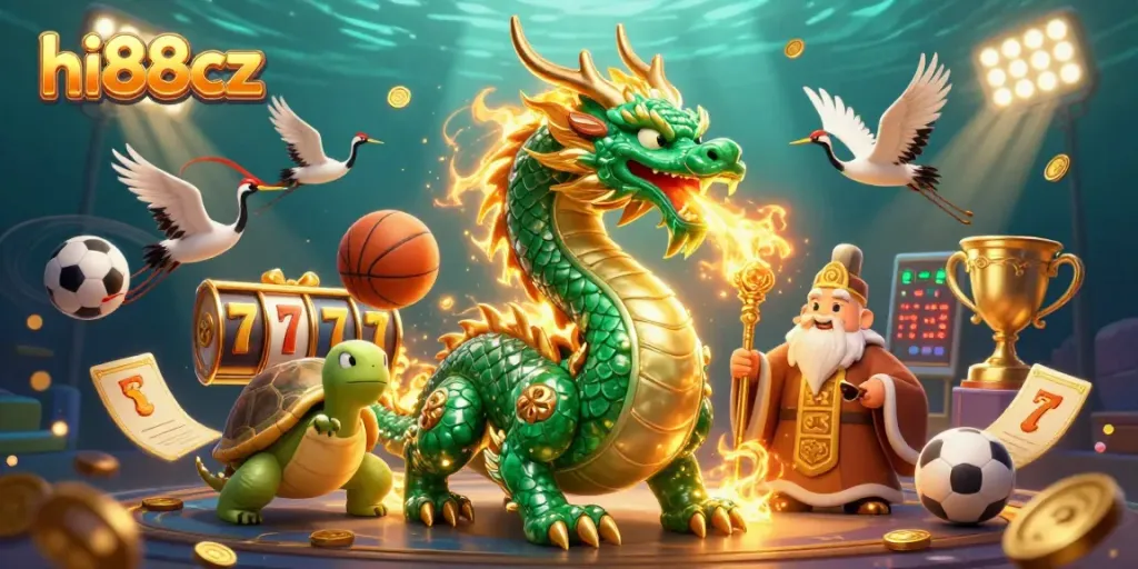 Engage in thrilling gameplay at hi88cz with dynamic scenes featuring mythical characters and rich casino elements.