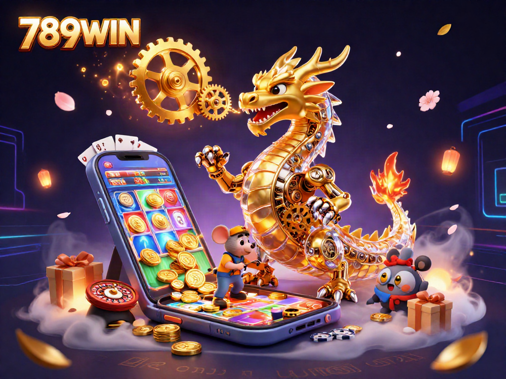 Experience thrilling slot wins with 789WIN's mystical golden dragon themed illustration.