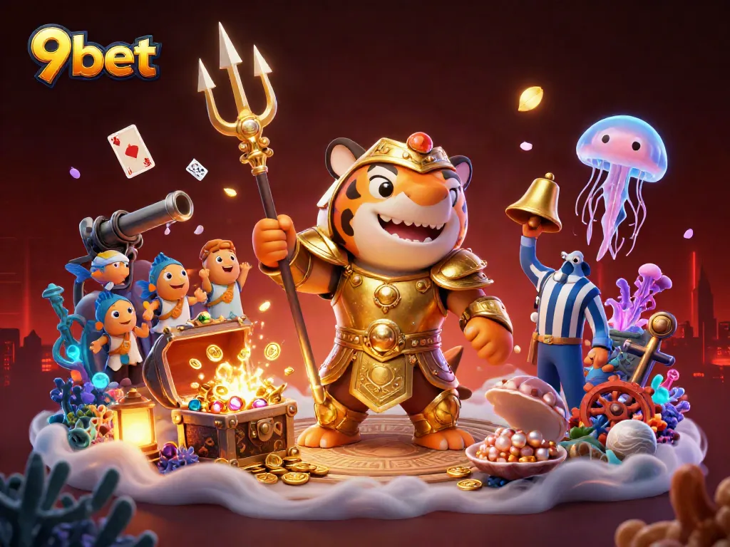 Engage in thrilling online gaming with 9bet's unique underwater casino experience featuring vibrant characters and elements.