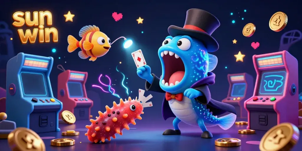 Experience exhilarating card magic with the bioluminescent gulper eel at sun win casino, surrounded by thrilling game elements.