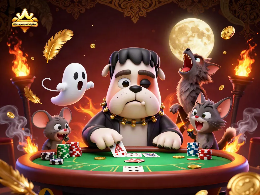 Engage in thrilling poker gameplay at ahimajournal-digital with a cartoon monster dealer.