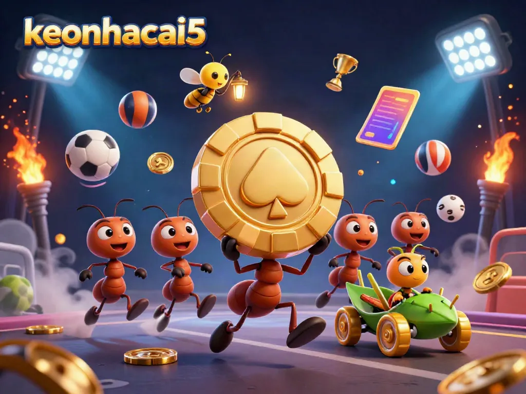 Experience the excitement of keonhacai5 with a heist team of ants stealing a massive poker chip in a dynamic scene.