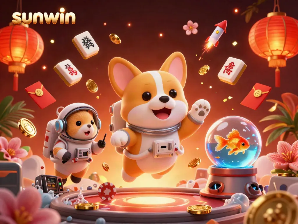 Experience casino thrills in zero gravity with sunwin's vibrant cosmic scene featuring a corgi astronaut and golden rewards.