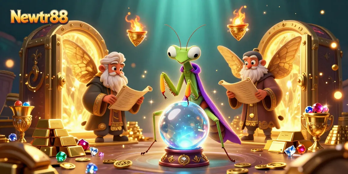 Experience Newtr88's magical world of fortune where the mantis and moth guide you to riches.