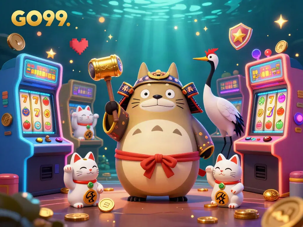Engage in exciting slot games at GO99 with vibrant colors and cheerful characters.