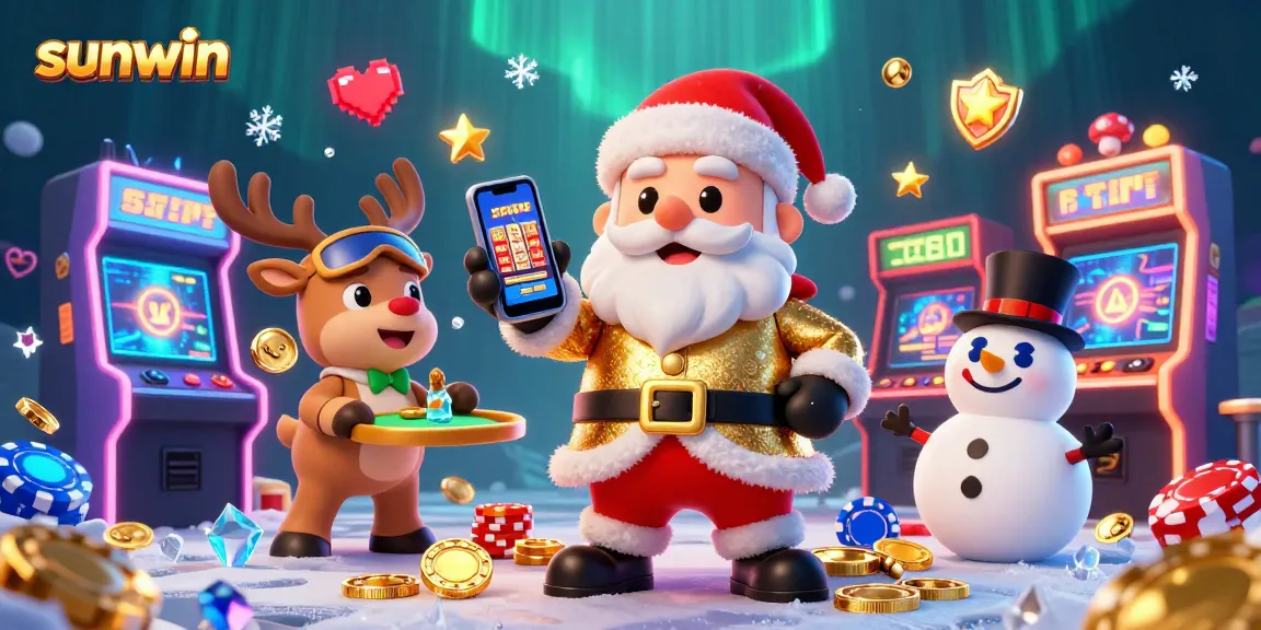 Join Santa Claus and friends in an exciting sunwin casino adventure, showcasing vibrant slot games.