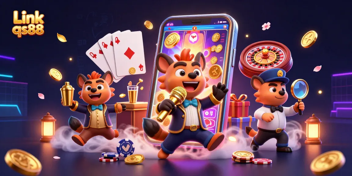 Experience fun at Link qs88 with hyenas serving drinks, entertaining, and playing jackpot games.