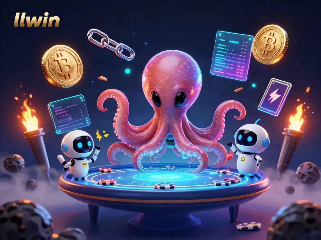 Engage in thrilling casino gameplay at llwin with an alien octopus and vibrant crypto elements.