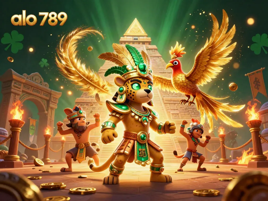 Shoot to win at alo 789 with immersive gaming experiences featuring a Mayan jaguar priest and gold feathers.