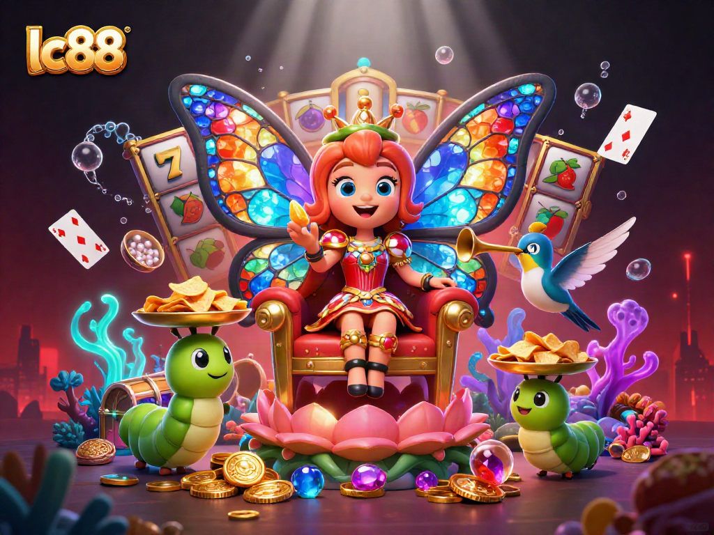 Experience vibrant gaming with lc88, featuring a fantasy scene filled with casino elements and playful characters.