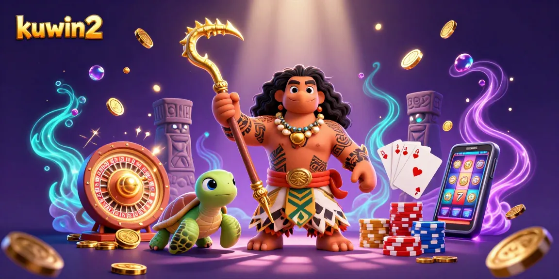 Experience kuwin2 thrills with our vibrant 3D casino scene featuring a demigod and sparkling game elements.