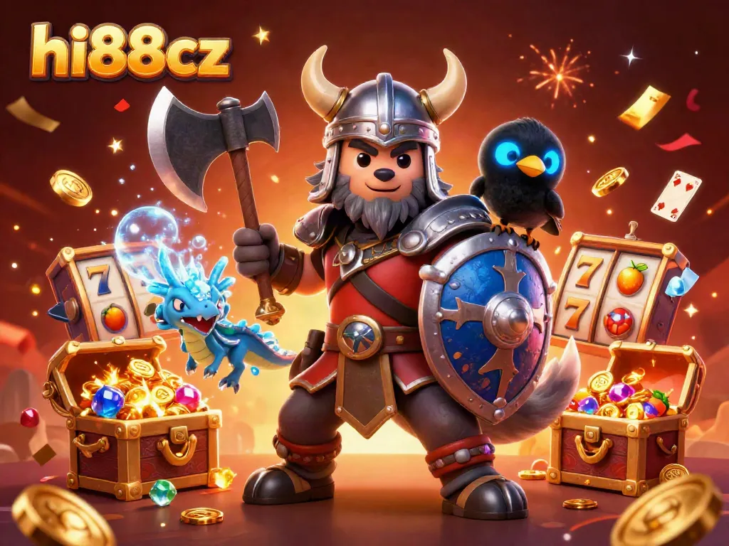 Experience thrilling gameplay with hi88cz's vibrant scene featuring a Viking warrior and magical elements.