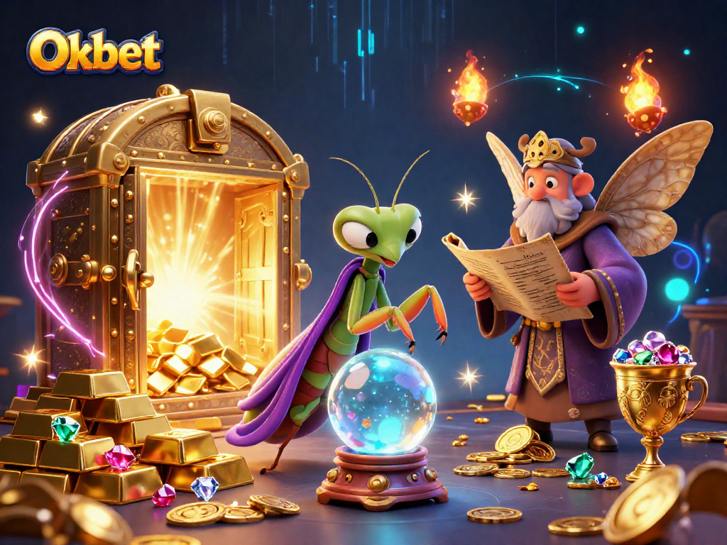 Oxbet showcases the vibrant world of gambling with fortune tellers and treasures in a dazzling 3D scene.