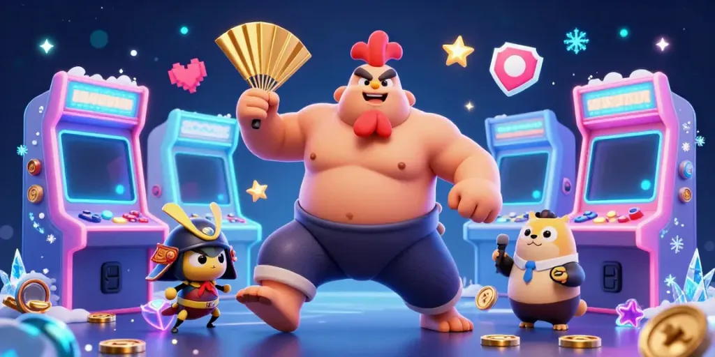 Experience the vibrancy of llwin with a powerful sumo wrestler, fierce cricket, and dynamic gaming elements.