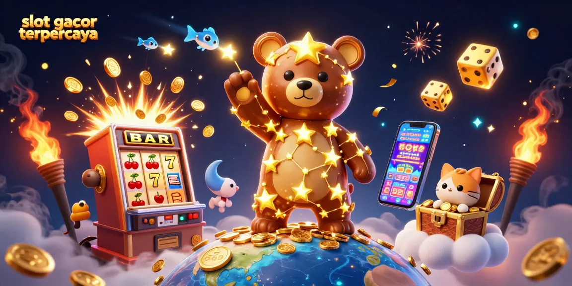Experience slot gacor terpercaya in an enchanting 3D artistic scene filled with vibrant casino elements.