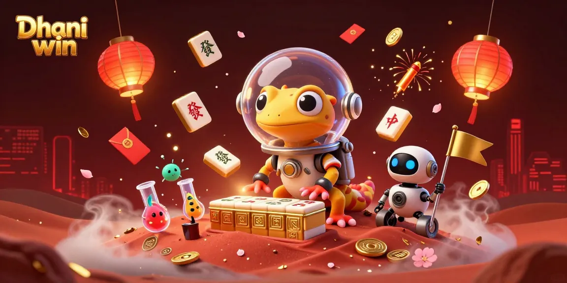 Dive into Dhani win's vibrant casino adventure featuring a Martian gecko exploring a golden casino.