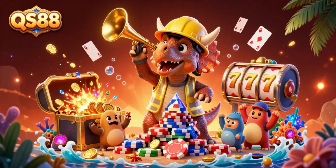 Engage in thrilling gameplay at QS88, a vibrant casino scene showcasing poker chips and festivities.
