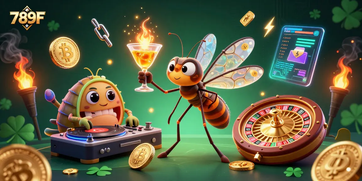 Engage with the vibrant 789F casino experience with a lively scene featuring a mascot and a DJ.
